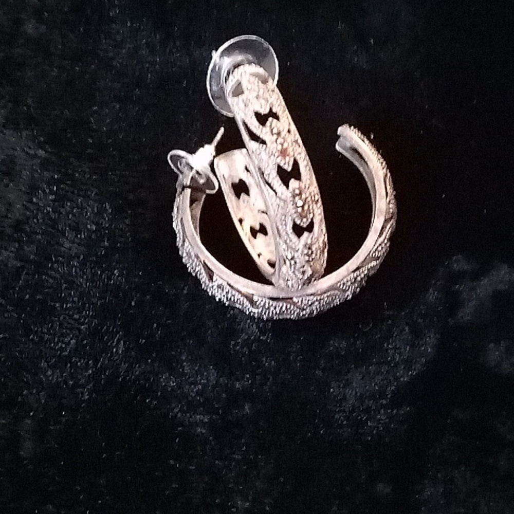 925 Silver Textured Hoop Earrings - Women Jewelry